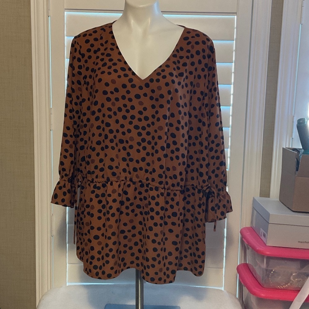 EVRI Brown and Black Polka Dot Blouse